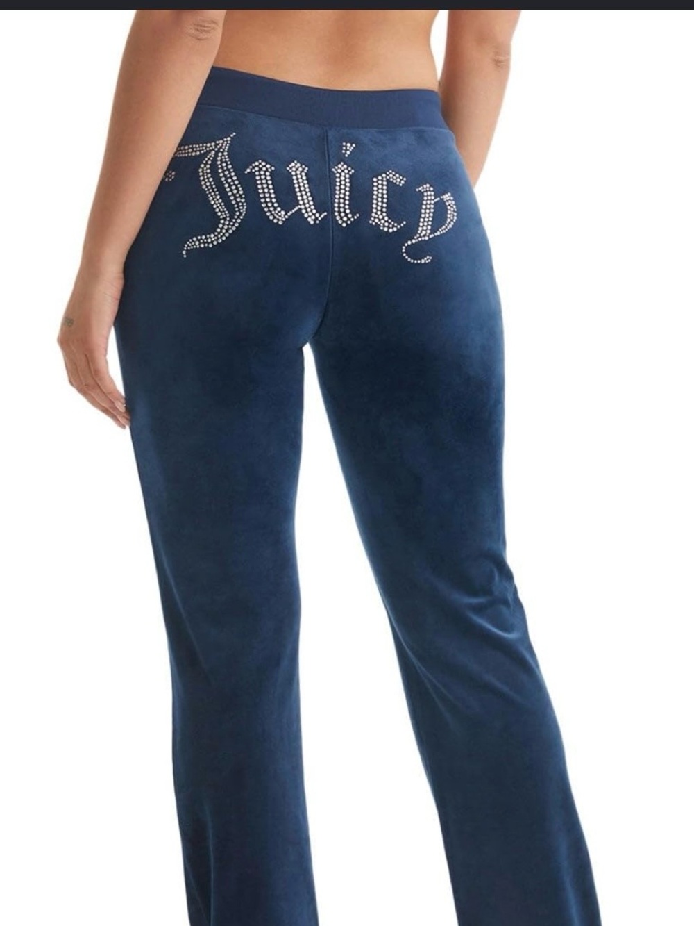 NEW Juicy Couture Navy Velour Flare Pants with Rhinestone 'Juicy' Logo Statement